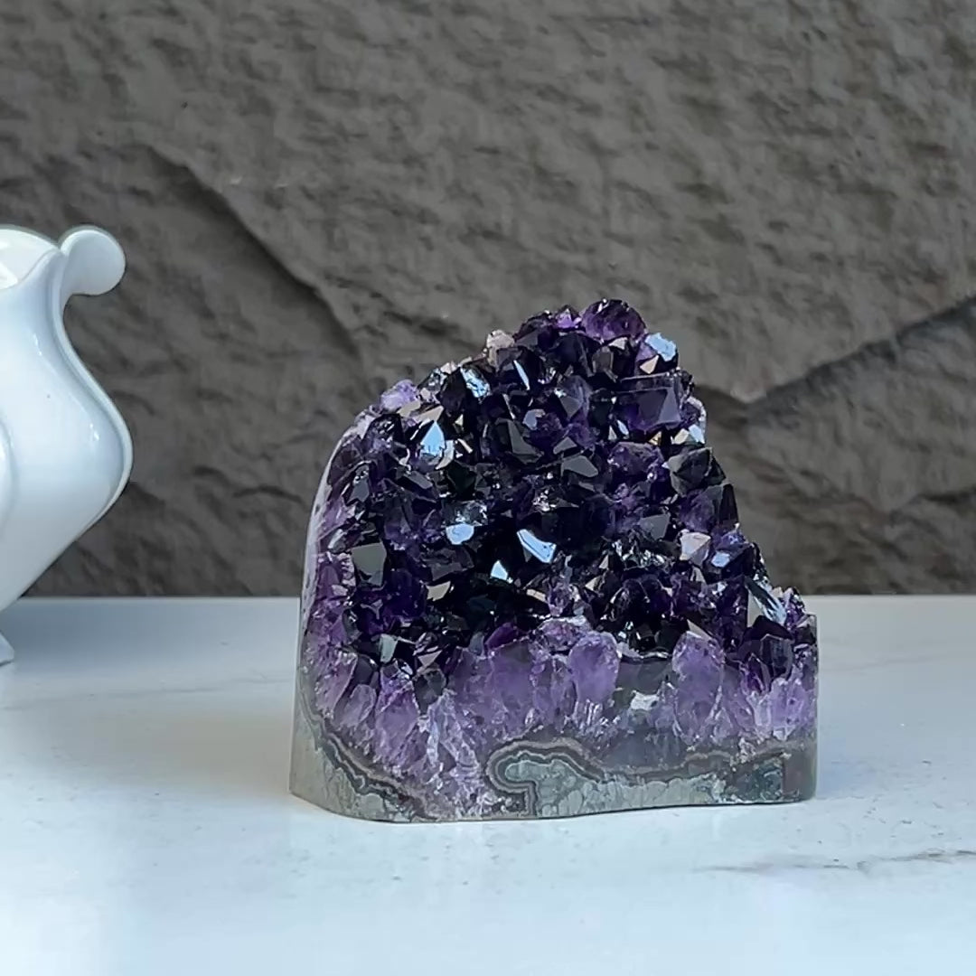 Deep Purple Amethyst cathedral geode, Unique raw crystal cluster, self stand