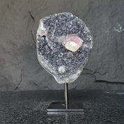 Amethyst with rare formations on a metal pedestal , high quality amethyst crystal from Uruguay