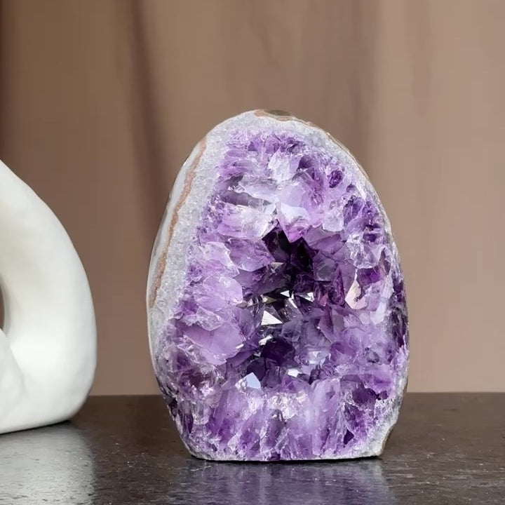 Amethyst Crystal Egg, Natural color crystal, decorative collectors unique piece with agate