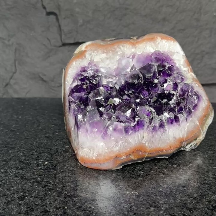 Large Amethyst Geode Cave with Agate edges, Unique Home Decor Crystal, High Quality Quartz, Crystal centerpiece