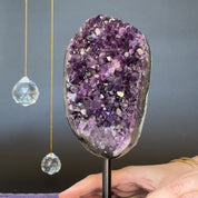 Amethyst Crystal Decor Piece, Galaxy Amethyst with metallic base included, Amethyst crystal for home decoration