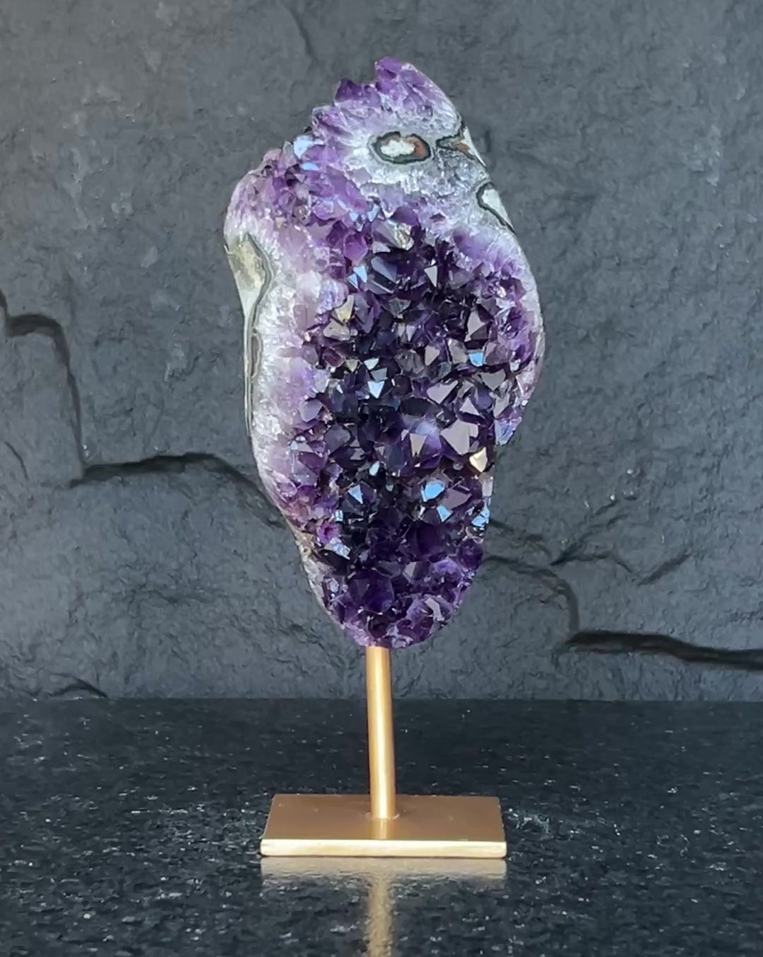 Natural Uruguayan Amethyst Cave on Metal Stand: Rare Home Decor