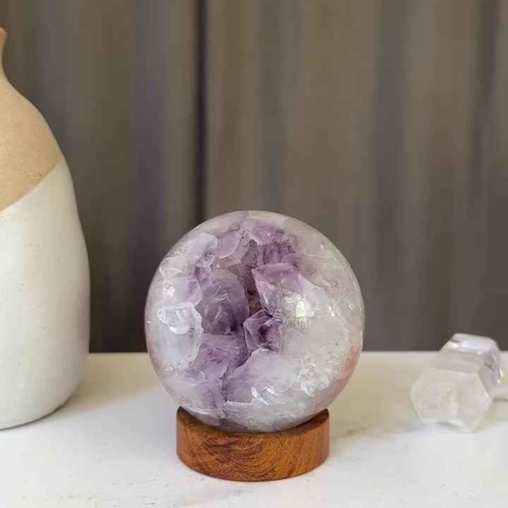 Natural Amethyst Geode Sphere with Stand