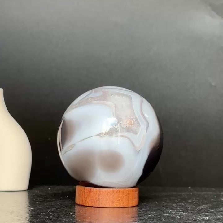 Agate Sphere with Quartz formations