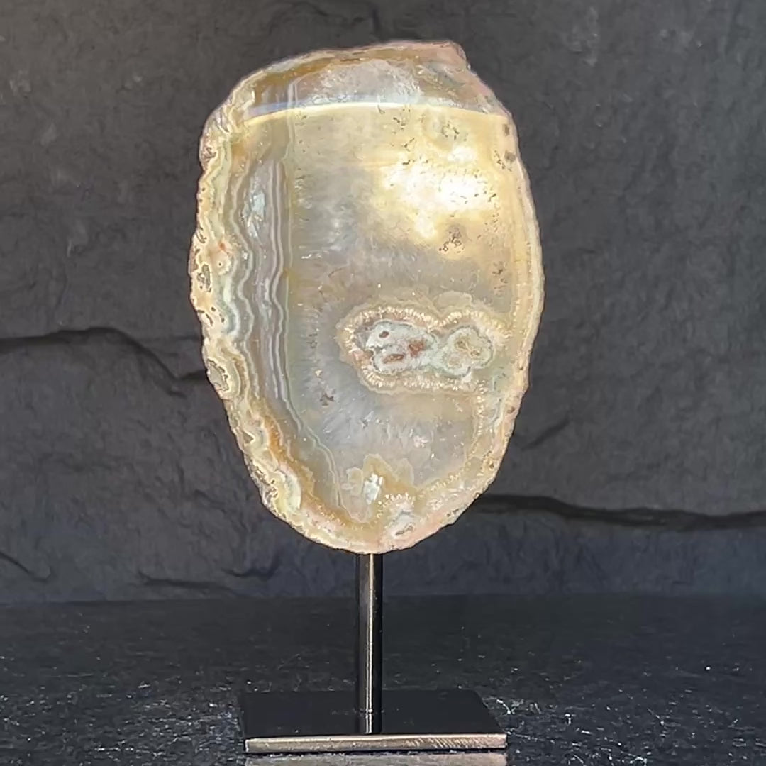 Agate and Jasper Slice with metallic base included, Large Brown Agate Geode, 100% Natural Colors