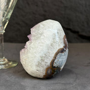 Clear Quartz Crystal Egg, Amethyst and quartz piece, Natural cave shaped polished  stones, white quartz geode