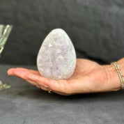 Clear Quartz Crystal Egg, Amethyst and quartz piece, Natural cave shaped polished  stones, white quartz geode