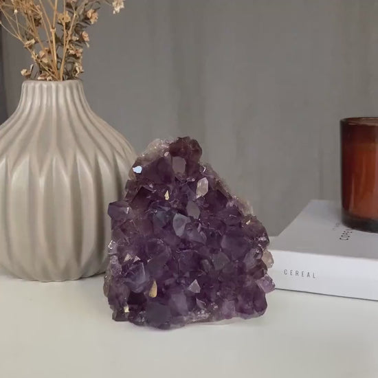 Amethyst geode with Agate banded, Amethyst self standing, Unique crystal cluster