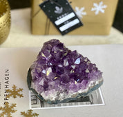 Raw flat Amethyst cluster for home decor, palm stone crystals, affordable gift for crystal lovers