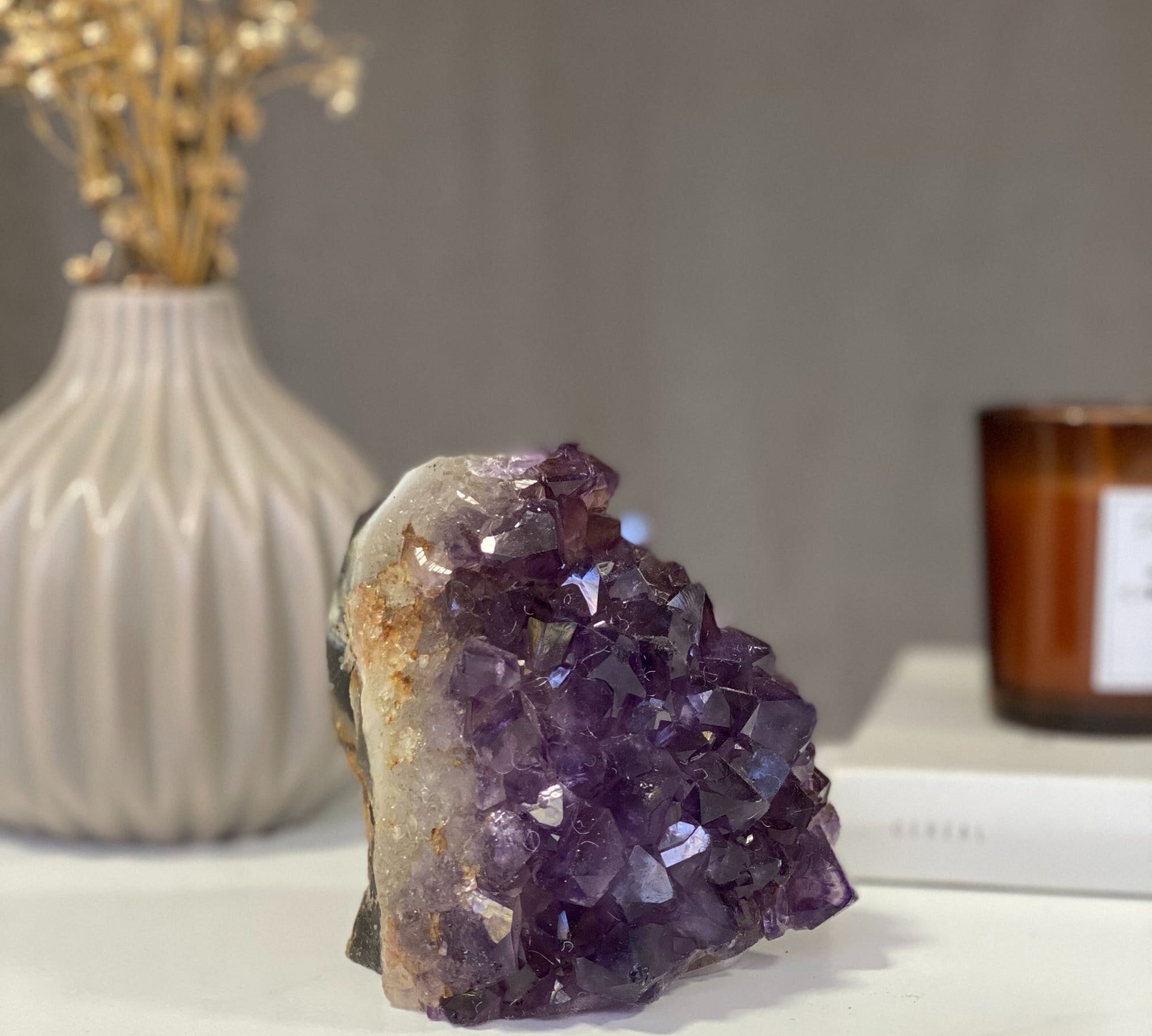 Amethyst geode with Agate banded, Amethyst self standing, Unique crystal cluster