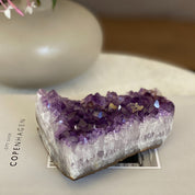 Deep purple flat Uruguayan amethyst crystal cluster, 4-inch tall, 1.2 lb.