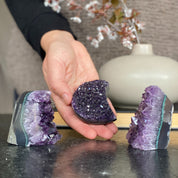 Deep Purple amethyst set (3 pieces), amethysts geodes and Moon, healing crystals