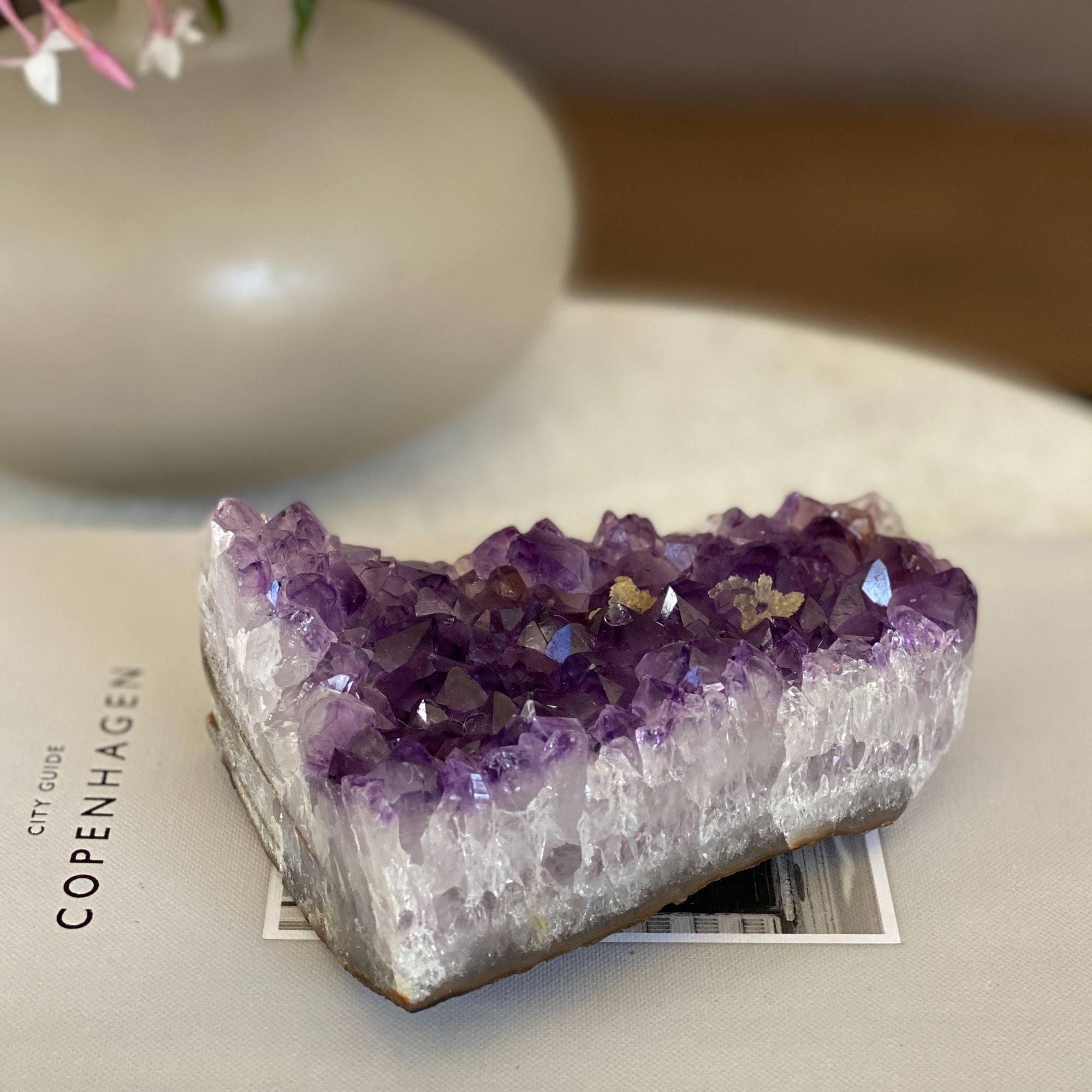 Deep Purple Flat Amethyst, large crystals cluster