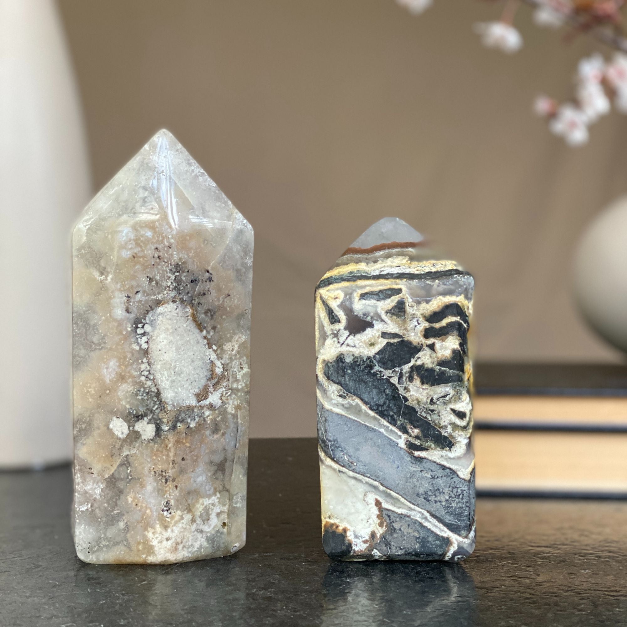 Druzy Crystal Obelisks Set, Sparkling Amethyst and Agate Crystal Towers for Home Decoration (2 lb.)