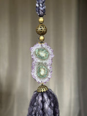 Wool Tassels with Amethyst Crystal Stalactite for Boho Decoration, Wall Hanging Tassels, Natural Merino Wool and Crystals Garland