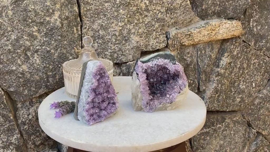 Natural amethyst geode cave set of 2, perfect housewarming gift for crystal lovers