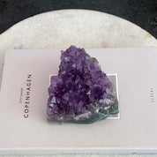 Raw flat Amethyst cluster for home decor, palm stone crystals, affordable gift for crystal lovers