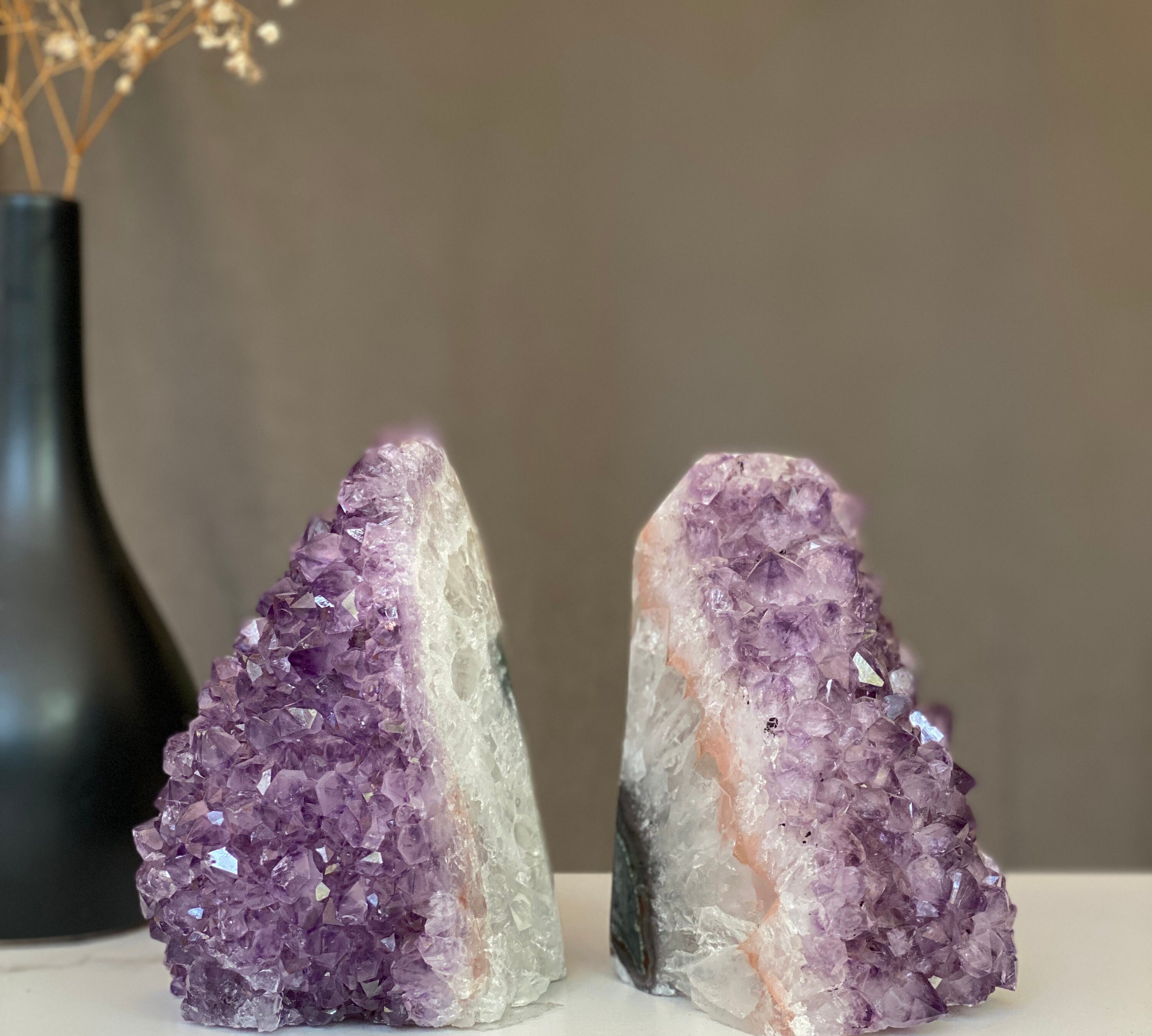 Amethyst bookends, One of a kind set of Amethyst and Agate geode crystals