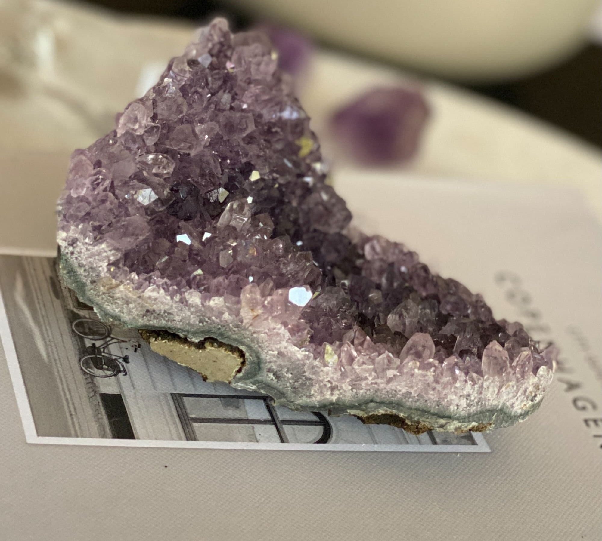 Flat amethyst raw purple crystal cluster
