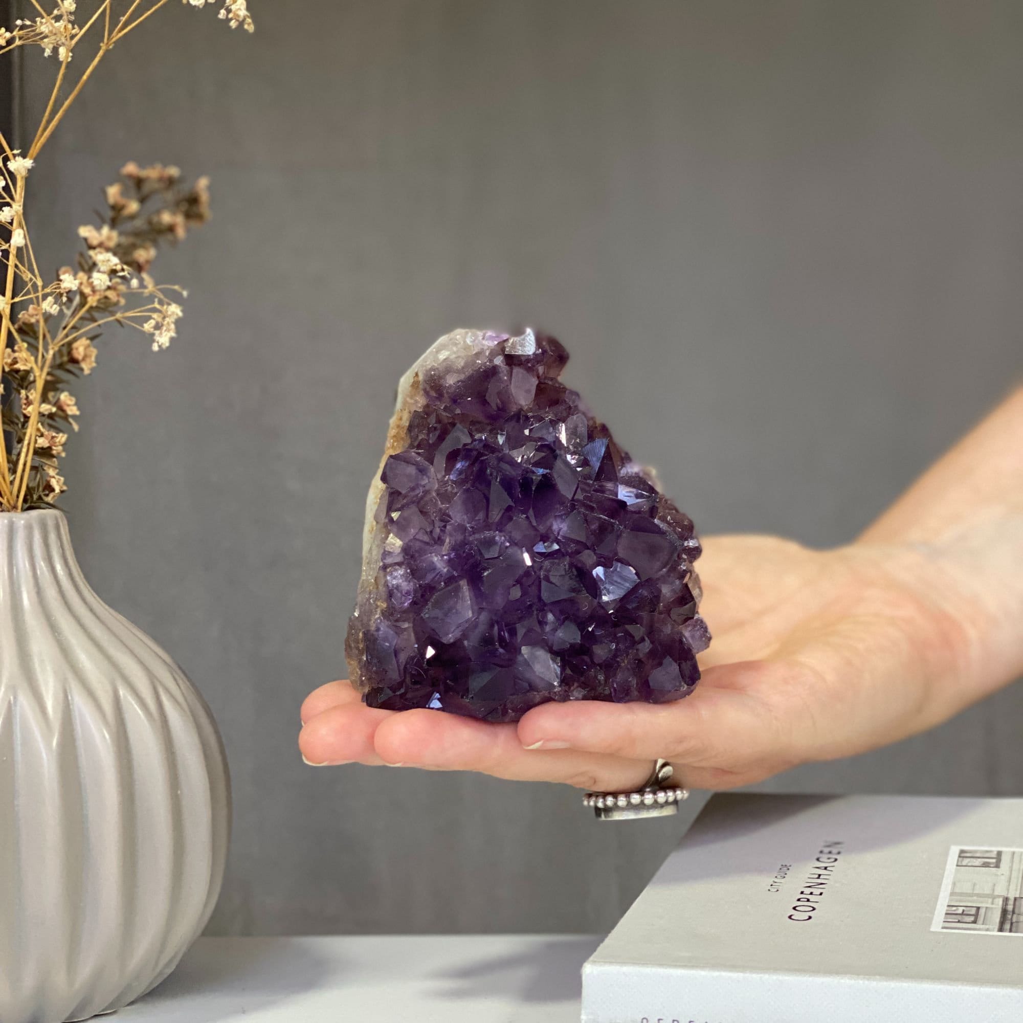 Amethyst geode with Agate banded, Amethyst self standing, Unique crystal cluster